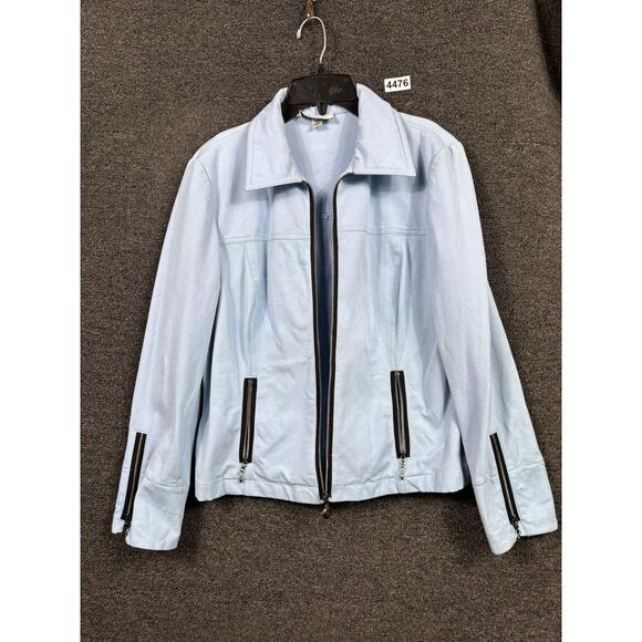 St John Sport Jacket Womens Small Blue Zip Up Moto Style Stretch Pockets 2000s - Picture 1 of 8